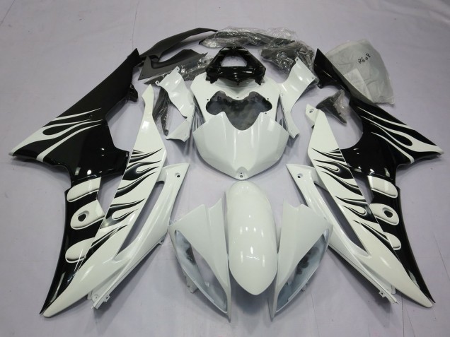 2008-2016 Yamaha R6 Motorcycle Fairings - White Glossy Black Flame Canada for Sale