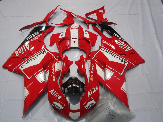 2007-2014 Ducati 848 1098 1198 Motorcycle Fairings - White Red Glossy Black Marlboro Alice Canada for Sale