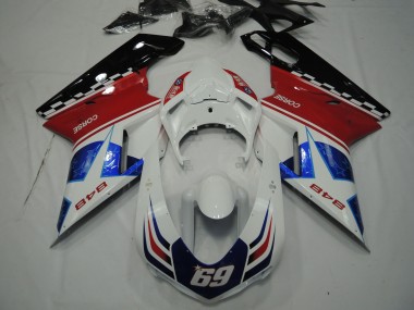 2007-2014 Ducati 848 Motorcycle Fairings - White Red Blue Glossy Black Corse 69 Canada for Sale