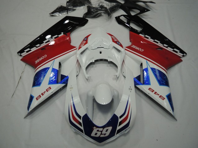 2007-2014 Ducati 848 Motorcycle Fairings - White Red Blue Glossy Black Corse 69 Canada for Sale
