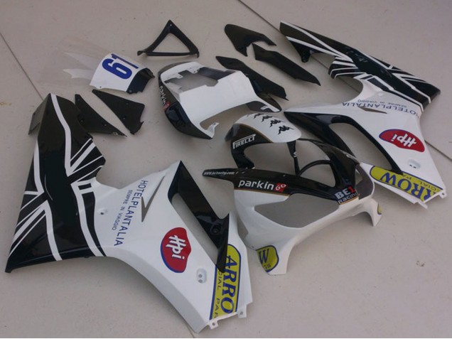 2006-2008 Triumph Daytona 675 Motorcycle Fairings - White Glossy Black with Flag Canada for Sale