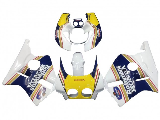 1987-1989 Honda CBR400RR NC23 Motorcycle Fairings - White Yellow Blue Rothmans Canada for Sale