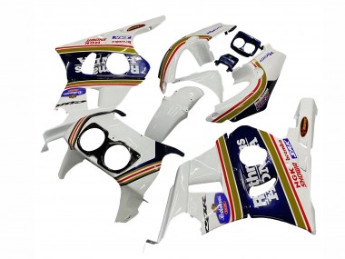 1990-1999 Honda CBR400RR NC29 Motorcycle Fairings - White Gold Red Dark Blue Rothmans Canada for Sale
