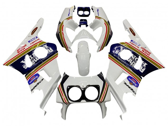 1990-1999 Honda CBR400RR NC29 Motorcycle Fairings - White Gold Red Dark Blue Rothmans Canada for Sale