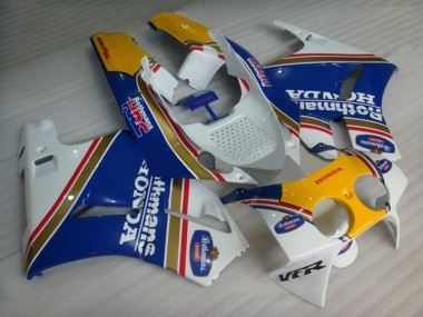 1988-1992 Honda VFR400R NC30 Motorcycle Fairings - White Blue Yellow Rothmans Canada for Sale