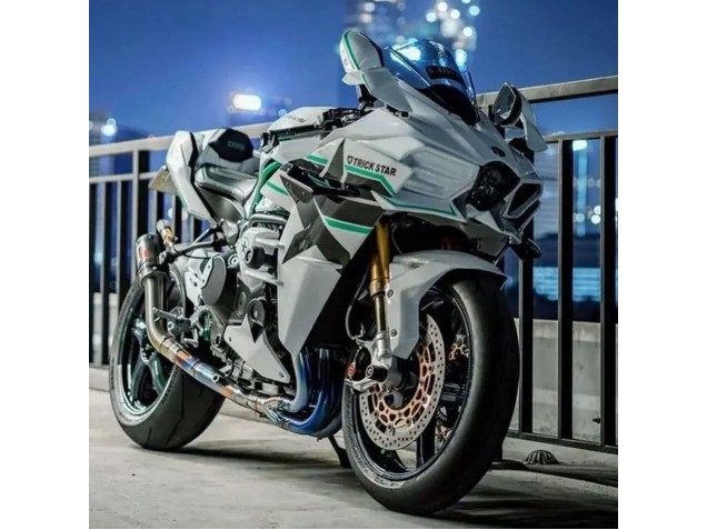2015-2022 Kawasaki Ninja H2 Motorcycle Fairings - White with Green Lines Canada for Sale