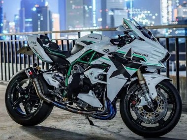 2015-2022 Kawasaki Ninja H2 Motorcycle Fairings - White with Green Lines Canada for Sale