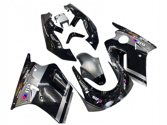 1989-1990 Kawasaki ZXR250 Motorcycle Fairings - Glossy Black Grey Elf Touch4 Bridgestone Canada for Sale