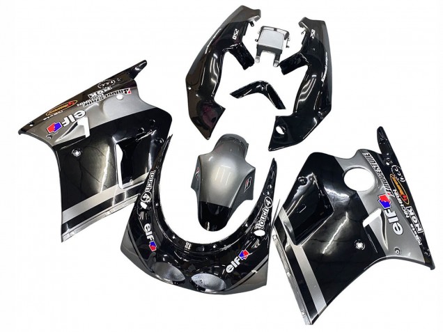 1989-1990 Kawasaki ZXR250 Motorcycle Fairings - Glossy Black Grey Elf Touch4 Bridgestone Canada for Sale