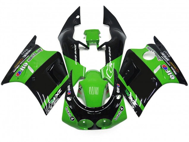 1989-1990 Kawasaki ZXR250 Motorcycle Fairings - Green Glossy Black Elf Touch4 Bridgestone Canada for Sale