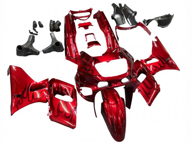 1998-2003 Kawasaki ZZR600 Motorcycle Fairings - Red with Black Flame Canada for Sale
