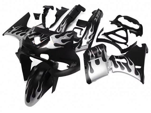 1993-2007 Kawasaki ZZR400 Motorcycle Fairings - Glossy Black Silver Flame Canada for Sale