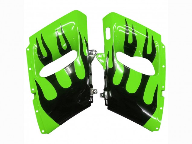 1998-2003 Kawasaki ZZR600 Motorcycle Fairings - Green Glossy Black Flame Canada for Sale