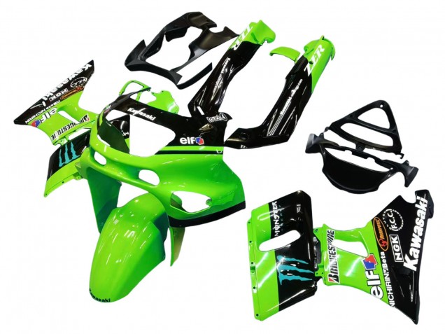 1998-2003 Kawasaki ZZR600 Motorcycle Fairings - Green Glossy Black Blue Monster Elf Touch4 Bridgestone Canada for Sale