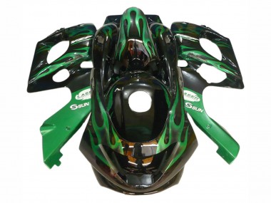 1996-2007 Yamaha YZF600R Thundercat Motorcycle Fairings - Black with Dark Green Flame Canada for Sale