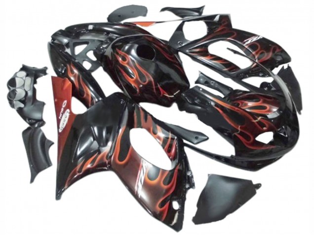 1996-2007 Yamaha YZF600R Thundercat Motorcycle Fairings - Black with Dark Orange Flame Canada for Sale