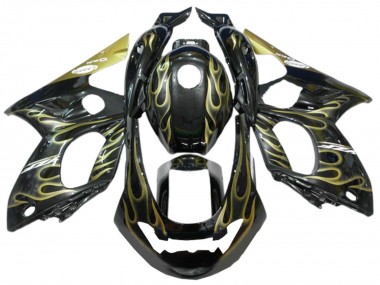 1996-2007 Yamaha YZF600R Thundercat Motorcycle Fairings - Black with Gold Flame Canada for Sale