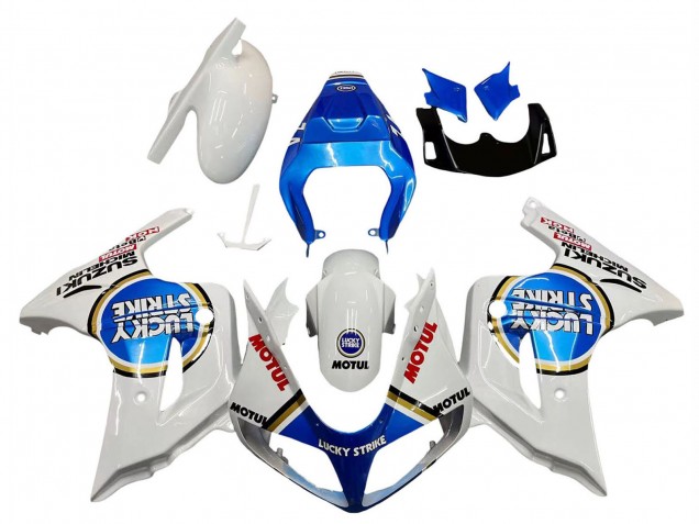 2003-2013 Suzuki SV650 Motorcycle Fairings - White Blue Lucky Strike Motul Canada for Sale