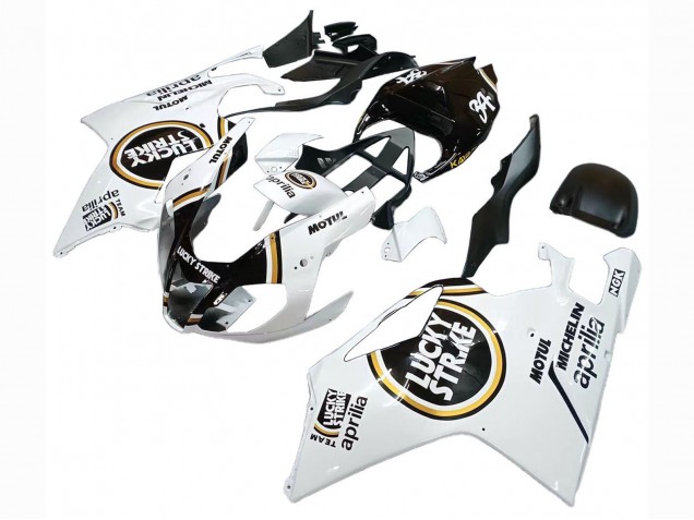 2003-2006 Aprilia RSV1000 Motorcycle Fairings - White Black Lucky Strike Motul Michelin Canada for Sale