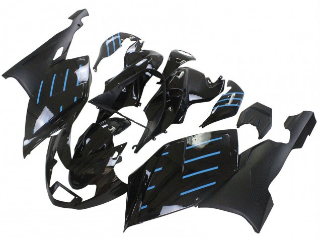 2005-2010 BMW K1200S Motorcycle Fairings - Glossy Black Matte Black Blue Lines Canada for Sale