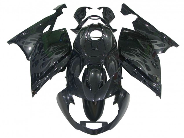 2005-2010 BMW K1200S Motorcycle Fairings - Glossy Black Grey Flame Canada for Sale