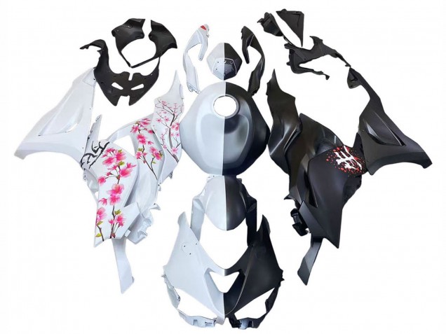 2023-2025 Kawasaki ZX6R Motorcycle Fairings - Black White with Flower Canada for Sale