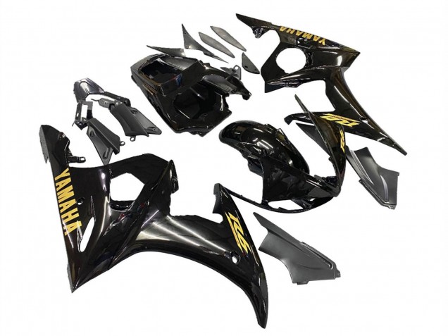 2006-2009 Yamaha YZF R6S Motorcycle Fairings - Glossy Black Gold Decals Canada for Sale