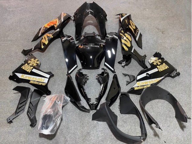 2021-2025 Kawasaki ZX10R Motorcycle Fairings - Glossy Black Gold Elf Snow Canada for Sale