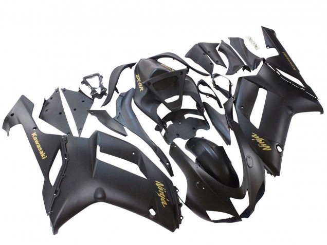 2007-2008 Kawasaki ZX6R Motorcycle Fairings - Matte Black with Yellow Logo Ninja Canada for Sale