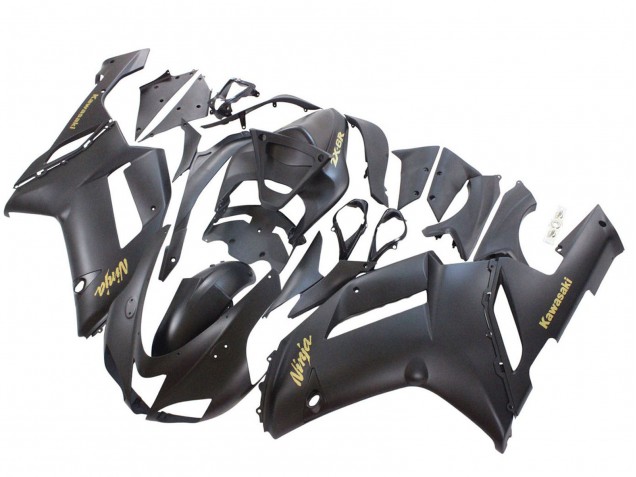 2007-2008 Kawasaki ZX6R Motorcycle Fairings - Matte Black with Yellow Logo Ninja Canada for Sale