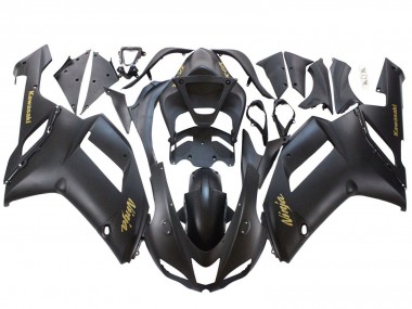 2007-2008 Kawasaki ZX6R Motorcycle Fairings - Matte Black with Yellow Logo Ninja Canada for Sale