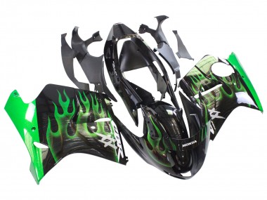1996-2007 Honda CBR1100XX Blackbird Motorcycle Fairing - Glossy Black Green Flame Canada for Sale