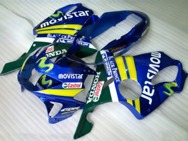 1999-2000 Honda CBR600 F4 Motorcycle Fairings - Blue Yellow Green MoviStar Castrol Canada for Sale