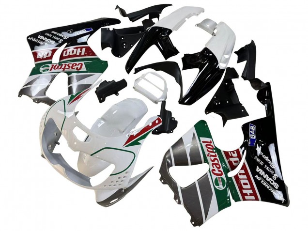 1996-1997 Honda CBR900RR 893 Motorcycle Fairings - White Green Grey Glossy Black Castrol Canada for Sale