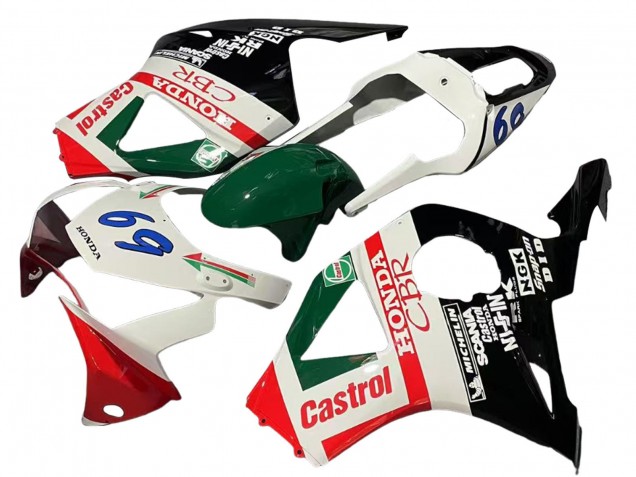 2002-2003 Honda CBR900RR 954 Motorcycle Fairings - White Red Green Glossy Black Castrol Canada for Sale