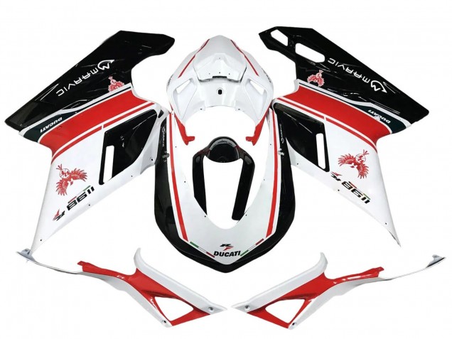 2007-2014 Ducati 1198 Motorcycle Fairings - White Red Glossy Black Canada for Sale