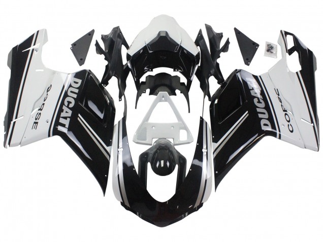 2007-2014 Ducati 848/1098/1198 Motorcycle Fairings - White Glossy Black Corse Canada for Sale