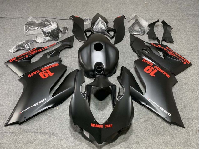 2011-2014 Ducati 1199 Motorcycle Fairings - Matte Black with Red Decals Mambo Cafe 19 Canada for Sale