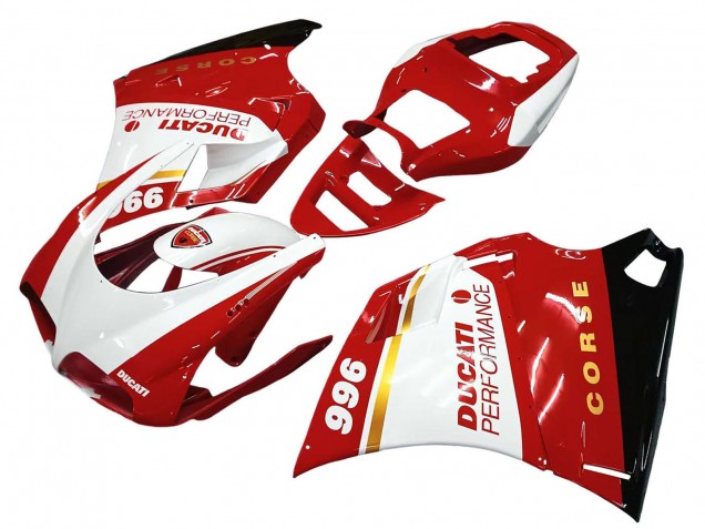 1993-2005 Ducati 996 Motorcycle Fairings - White Red Gold Glossy Black Corse Performance Canada for Sale