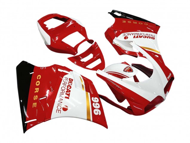 1993-2005 Ducati 996 Motorcycle Fairings - White Red Gold Glossy Black Corse Performance Canada for Sale