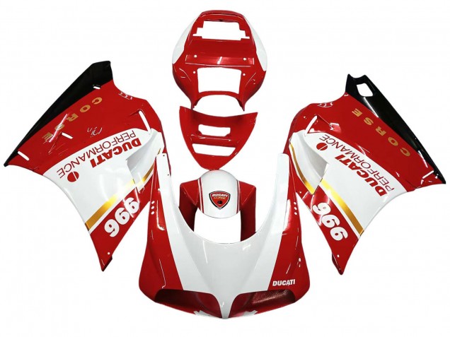 1993-2005 Ducati 996 Motorcycle Fairings - White Red Gold Glossy Black Corse Performance Canada for Sale