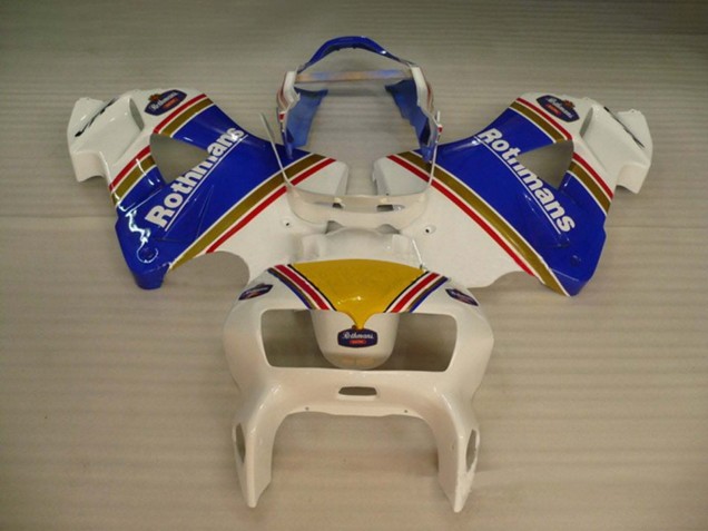 1998-2001 Honda VFR 800 Motorcycle Fairings - White Blue Gold Rothmans Canada for Sale