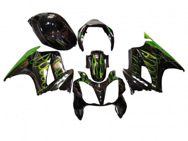 2002-2013 Honda VFR 800 Motorcycle Fairings - Glossy Black Green Flame Canada for Sale