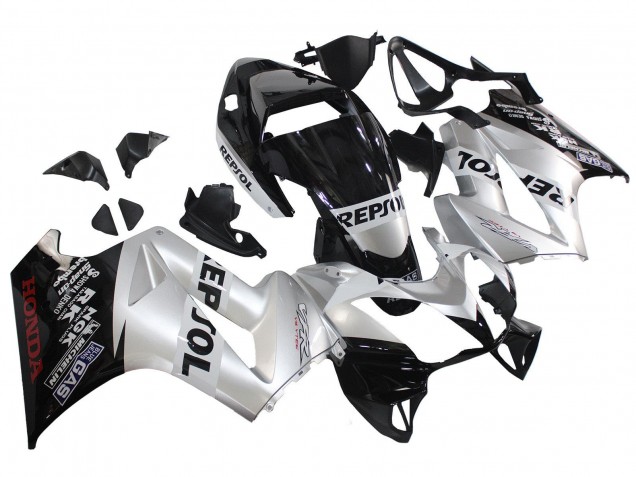 2002-2013 Honda VFR 800 Motorcycle Fairings - Silver Glossy Black Repsol Canada for Sale
