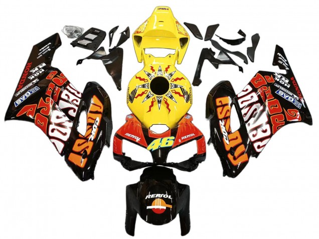 2004-2005 Honda CBR1000RR Motorcycle Fairings - Yellow Orange Glossy Black Repsol Rossi 46 Canada for Sale