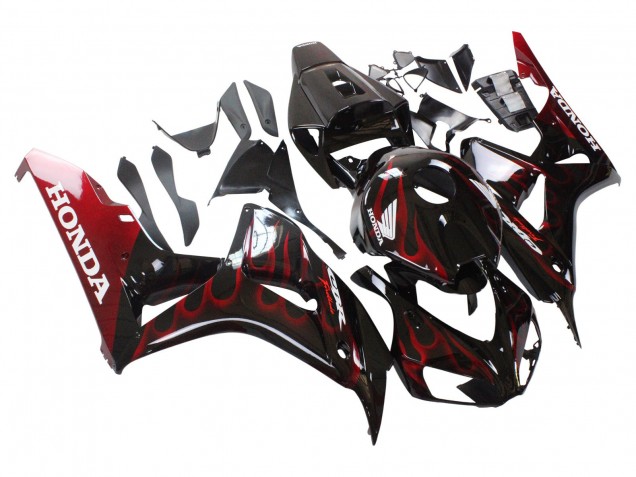 2006-2007 Honda CBR1000RR Motorcycle Fairing - Glossy Black Red Flame Canada for Sale