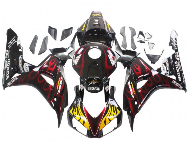 2006-2007 Honda CBR1000RR Motorcycle Fairings - Glossy Black Yellow Red Flame Canada for Sale