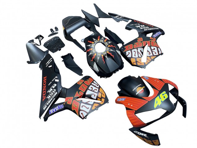 2003-2004 Honda CBR600RR Motorcycle Fairings - Matte Black Orange Repsol Rossi 46 Canada for Sale