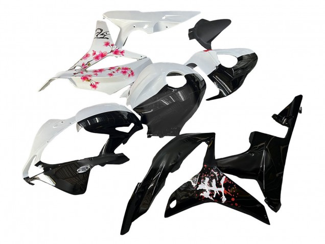 2007-2008 Honda CBR600RR Motorcycle Fairings - White Cherry Blossom Glossy Black Split Canada for Sale
