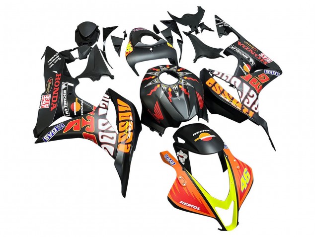 2007-2008 Honda CBR600RR Motorcycle Fairings - Matte Black Orange Red Rossi Repsol 46 Canada for Sale